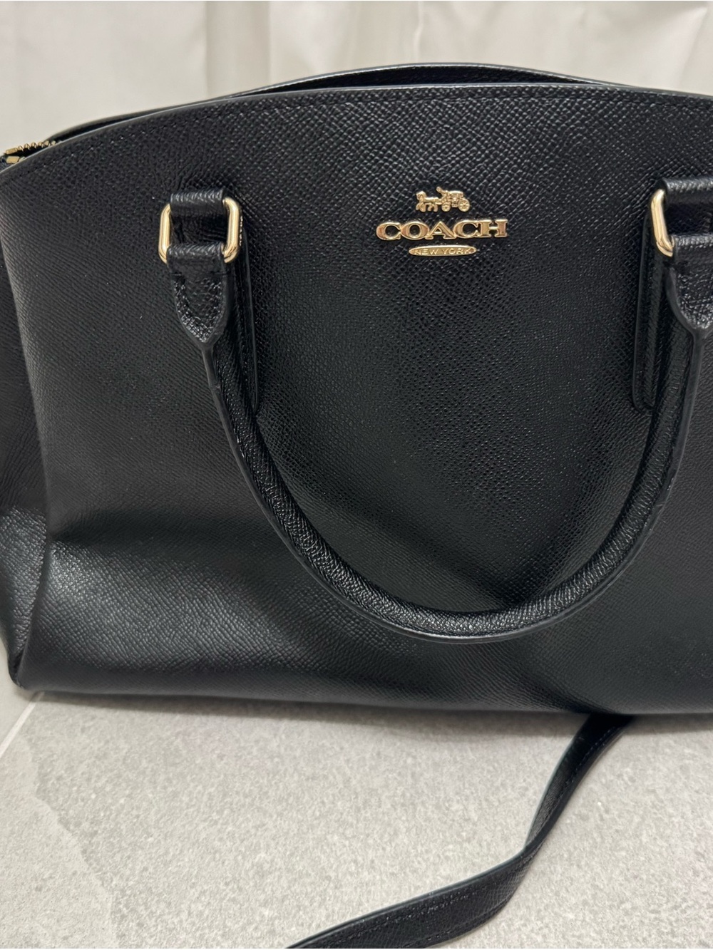 COACH Black Pebbled Leather Satchel with Gold Logo Hardware